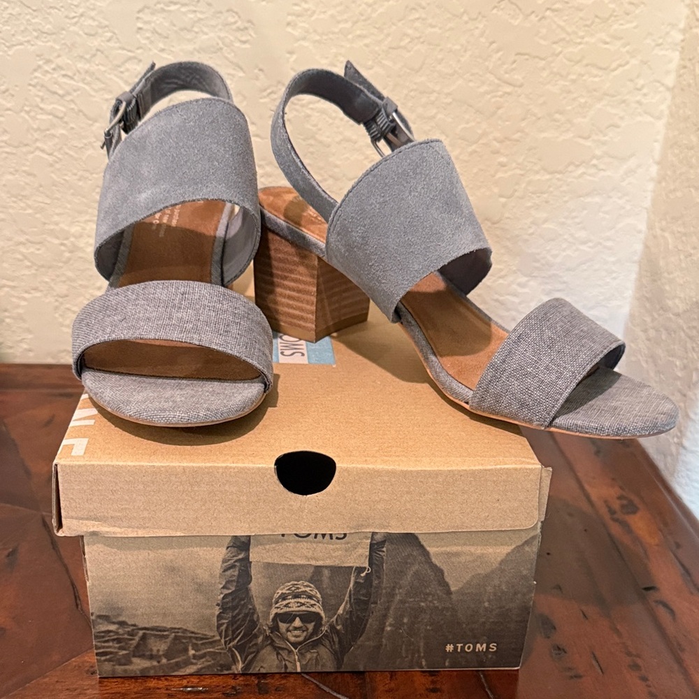 TOMS Gray Block Heel Sandals with Ankle Strap Sz. 8
